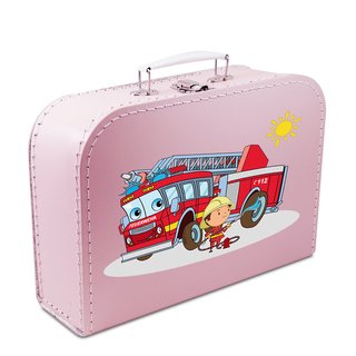 Kinderkoffer rosa mit Feuerwehr, Feuerwehrmann und Sonne