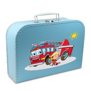 Kinderkoffer blau mit Feuerwehr, Feuerwehrmann und Sonne