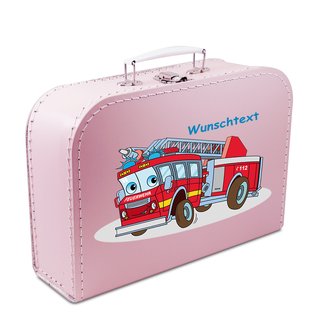 Kinderkoffer rosa mit Feuerwehr und Wunschname