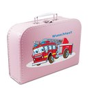 Kinderkoffer rosa mit Feuerwehr und Wunschname