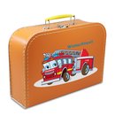 Kinderkoffer orange mit Feuerwehr und Wunschname