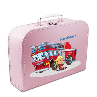 Kinderkoffer rosa mit Feuerwehr, Feuerwehrmann und Wunschname