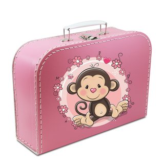 Kinderkoffer pink mit Affe und Blumenborde