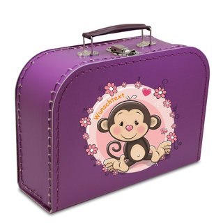 Kinderkoffer violett mit Affe, Blumenborde und Wunschname