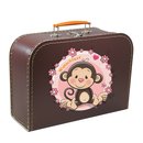Kinderkoffer braun mit Affe, Blumenborde und Wunschname