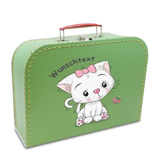 Kinderkoffer hellgrün mit Katze und Wunschname