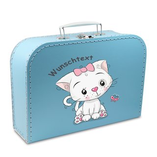 Kinderkoffer blau mit Katze und Wunschname