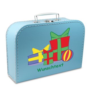 Kinderkoffer blau mit Geschenken und Wunschname
