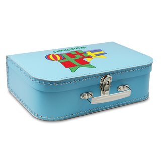 Kinderkoffer blau mit Geschenken und Wunschname