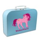 Kinderkoffer blau mit Pony rosa und Wunschname