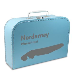 Pappkoffer blau mit Inselumriss Norderney und Wunschname