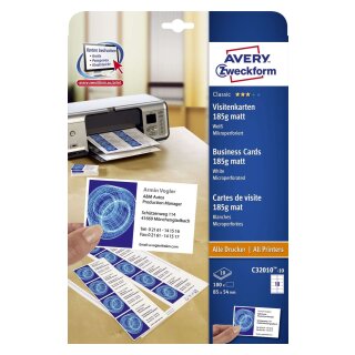 Avery Zweckform® C32010-10 Classic Visitenkarten, 85 x 54 mm, beidseitig beschichtet - matt, 10 Blatt/100 Stück