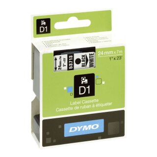 Dymo® Schriftband D1, Kunststoff, laminiert, 7 m x 24 mm, Schwarz/Weiß