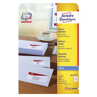 Avery Zweckform® J8177-25 Adress-Etiketten (A4, Papier matt, 300 Stück, 99,1 x 42,3 mm) 25 Blatt weiß