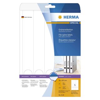 Herma 5130 Ordneretiketten A4 weiß 38x297 mm Papier matt blickdicht 125 St.