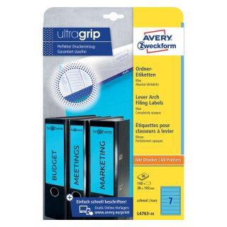 Avery Zweckform® L4763-20 Ordner-Etiketten - schmal/kurz, (A4 - 20 Blatt) 140 Stück, blau