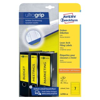 Avery Zweckform® L4765-20 Ordner-Etiketten - schmal/kurz, (A4 - 20 Blatt) 140 Stück, gelb