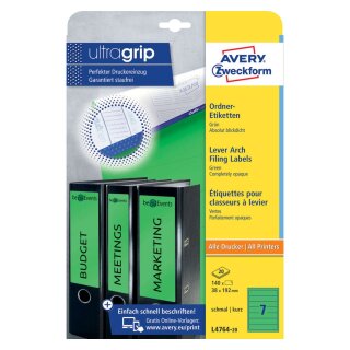 Avery Zweckform® L4764-20 Ordner-Etiketten - schmal/kurz, (A4 - 20 Blatt) 140 Stück, grün