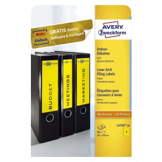 Avery Zweckform® L4769-20 Ordner-Etiketten - breit/kurz, (A4 - 20 Blatt) 80 Stück, gelb
