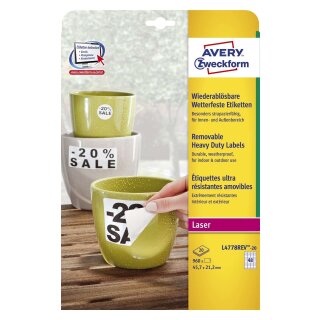 Avery Zweckform® L4778REV-20 Wetterfeste Etiketten (A4, 960 Stück, ablösbar, 45,7 x 21,2 mm) 20 Blatt weiß