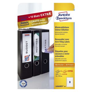 Avery Zweckform® L6060REV-20 Ordner-Etiketten, 34 x 192 mm, 30 Bogen/240 Etiketten, weiß