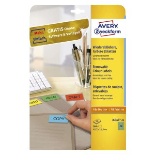 Avery Zweckform® L6040-20 Farbige Etiketten, wiederablösbar, 45,7 x 21,2 mm, 20 Blatt/960 Etiketten, grün