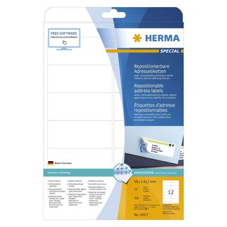 Herma 10017 Adressetiketten A4 weiß 99,1x42,3 mm repositionierbar Papier matt 300 St.