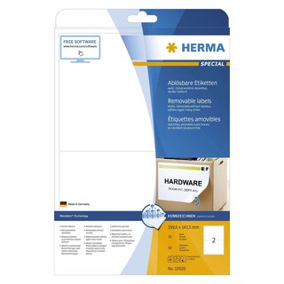 Herma 10020 Etiketten A4 weiß 199,6x143,5 mm Movables/ablösbar Papier matt 50 St.