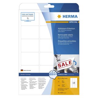 Herma 4203 Etiketten A4 weiß 63,5x46,6 mm Movables/ablösbar Papier matt 450 St.