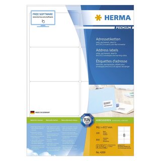Herma 4269 Adressetiketten Premium A4, weiß 99,1x67,7 mm Papier matt 800 St.