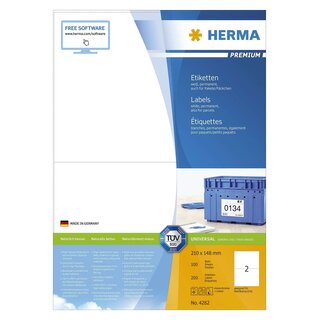 Herma 4282 Etiketten Premium A4, weiß 210x148 mm Papier matt 200 St.