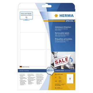 Herma 4350 Etiketten A4 weiß 96x63,5 mm Movables/ablösbar Papier matt 200 St.