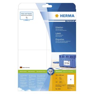 Herma 5063 Etiketten Premium A4, weiß 105x148 mm Papier matt 100 St.