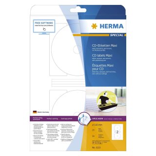 Herma 5115 CD-Etiketten Maxi A4 weiß Ø 116 mm Papier matt blickdicht 50 St.