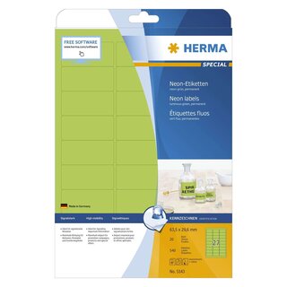 Herma 5143 Etiketten A4 neon-grün 63,5x29,6 mm Papier matt 540 St.