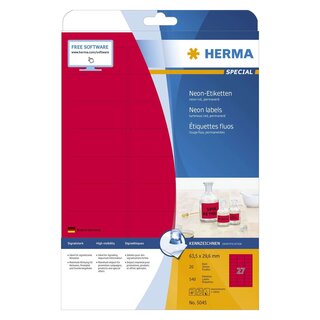 Herma 5045 Etiketten A4 neon-rot 63,5x29,6 mm Papier matt 540 St.