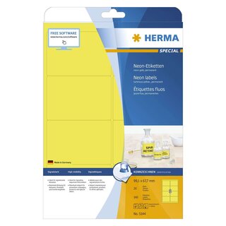 Herma 5144 Etiketten A4 neon-gelb 99,1x67,7 mm Papier matt 160 St.