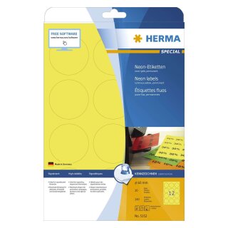 Herma 5152 Etiketten A4 neon-gelb Ø 60 mm rund Papier matt 240 St.