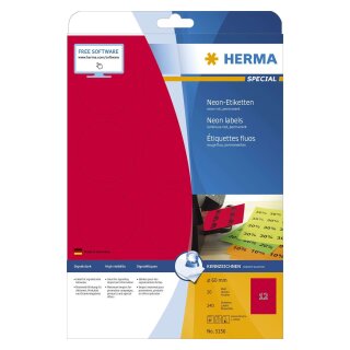 Herma 5156 Etiketten A4 neon-rot Ø 60 mm rund Papier matt 240 St.