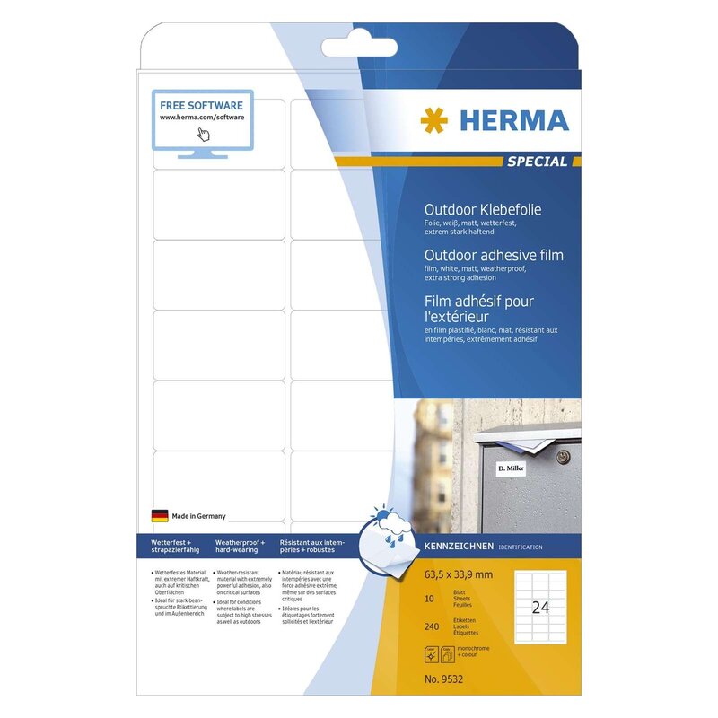 Herma 9532 Etiketten Outdoor Klebefolie Weiss 63 5x33 9 Mm Folie Ma 14 99