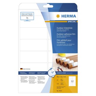 Herma 9533 Etiketten A4 Outdoor Klebefolie weiß 99,1x42,3 mm Folie matt 120 St.