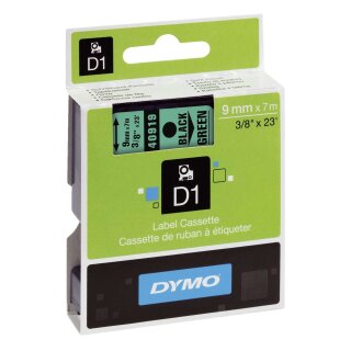 Dymo® Schriftband D1, Kunststoff, laminiert, 7 m x 9 mm, Schwarz/Grün