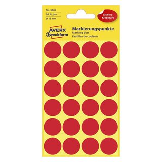 Avery Zweckform® 3004 Markierungspunkte - Ø 18 mm, 4 Blatt/96 Etiketten, rot