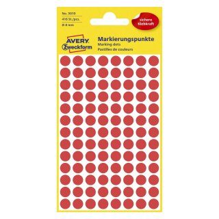 Avery Zweckform® 3010 Markierungspunkte - Ø 8 mm, 4 Blatt/416 Etiketten, rot