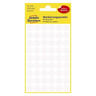 Avery Zweckform® 3145 Markierungspunkte - Ø 12 mm, 5 Blatt/270 Etiketten, weiß