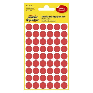 Avery Zweckform® 3141 Markierungspunkte - Ø 12 mm, 5 Blatt/270 Etiketten, rot