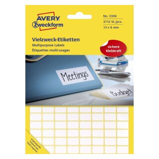 Avery Zweckform® 3306 Mini-Organisations-Etiketten, 13 x 8 mm, 29 Blatt/3.712 Etiketten, weiß