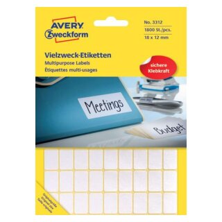 Avery Zweckform® 3312 Mini-Organisations-Etiketten, 18 x 12 mm, 25 Blatt/1.800 Etiketten, weiß