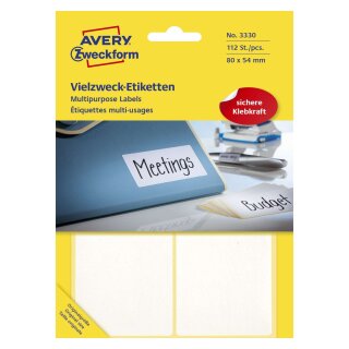 Avery Zweckform® 3330 Universal-Etiketten, 80 x 54 mm, 28 Blatt/112 Etiketten, weiß