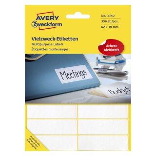 Avery Zweckform® 3340 Universal-Etiketten, 62 x 19 mm, 28 Blatt/392 Etiketten, weiß